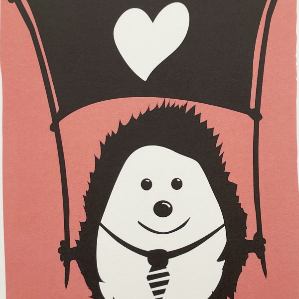 Preview: päfjes - Igel Ingo & die Herzfahne - A6 Postkarte - Rosa
